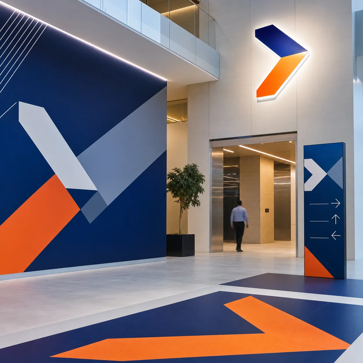 Premium large-format environmental graphics in a corporate atrium
